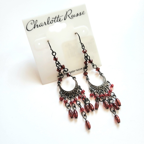 Charlotte Russe Red Beaded Dangle Earrings - Picture 2 of 2